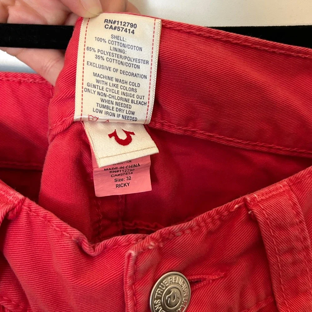 True‎ Religion Red Pants Ricky Relaxed Straight Leg Men's 32 Y2K flap Pockets